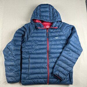 Hollister Ultimate Down Hooded Puffer Jacket Men’s L Navy Red Lining Lightweight